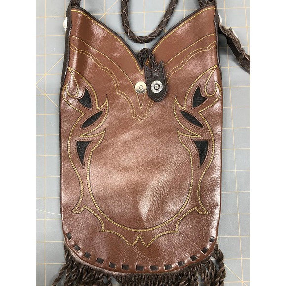 Cowgirl Montana Silversmiths Leather Cowgirl Boot Purse With FRINGE - Picture 6 of 10